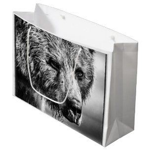 Portrait d'ours grizzli grand sac cadeau