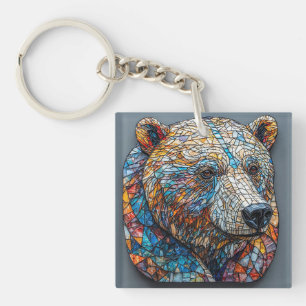 Portrait d'ours grizzly dans un vitrail