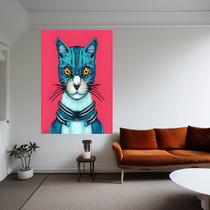Portrait d'un chat bleu   AI Art Poster
