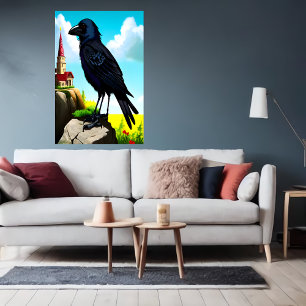Portrait d'un corbeau noir   AI Art Poster