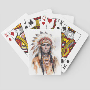 Portrait einer amerikanischen Ureinwohnerin Aquare Spielkarten