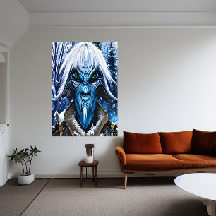 Portrait einer blauen Alien mit weißem Haar   Art  Poster