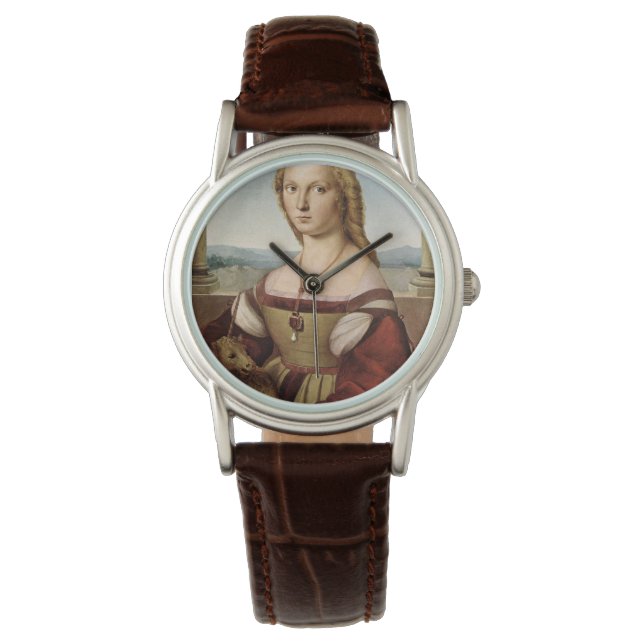 Portrait einer Dame mit Einhorn (von Raphael) Armbanduhr (Vorderseite)