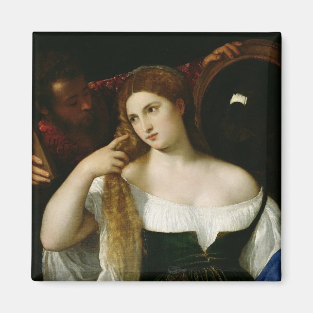 Portrait einer Frau auf ihrer Toilette, 1512-15 Magnet (Vorne)