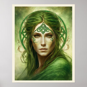 Portrait einer Frau in grüner irischer keltischer  Poster
