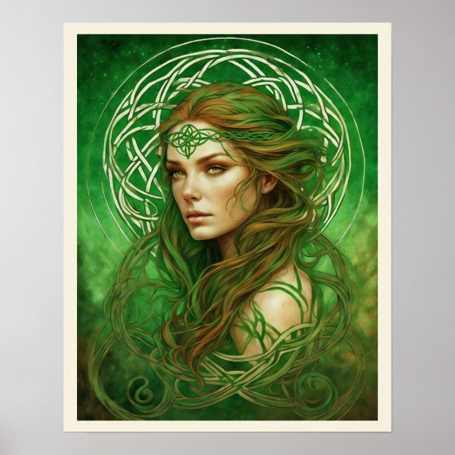 Portrait einer Frau in grüner irischer keltischer  Poster (Vorne)
