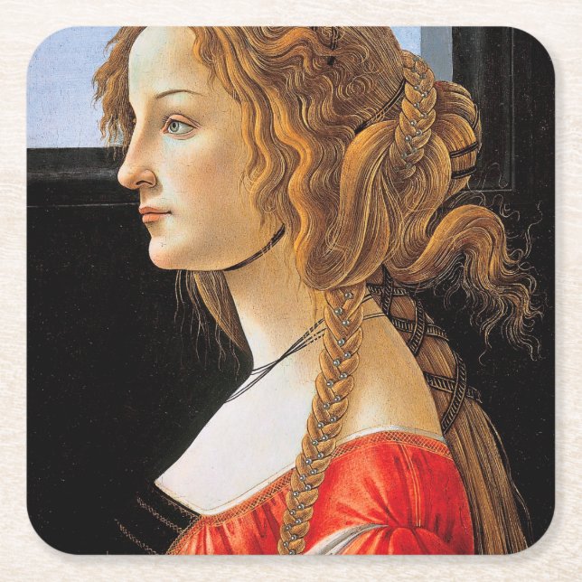 Portrait einer Frau, Sandro Botticelli Rechteckiger Pappuntersetzer (Vorderseite)