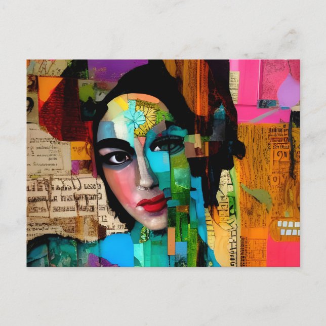Portrait einer gemischtmedialen Collage von Frauen Postkarte (Vorderseite)