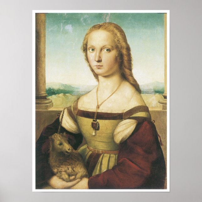 Portrait einer jungen Frau (Dame mit Einhorn) Poster (Vorne)