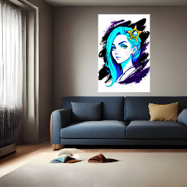 Portrait einer jungen Frau mit blauen Haaren | Art Poster
