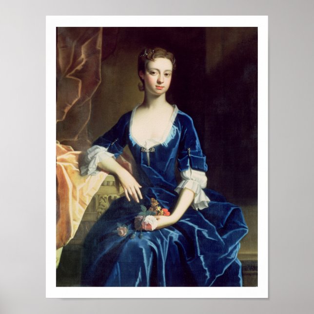 Portrait einer Lady in einem blauen Samtkleid (Öl  Poster (Vorne)