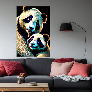 Portrait einer Panda Mutter und eines Kindes   Art Poster