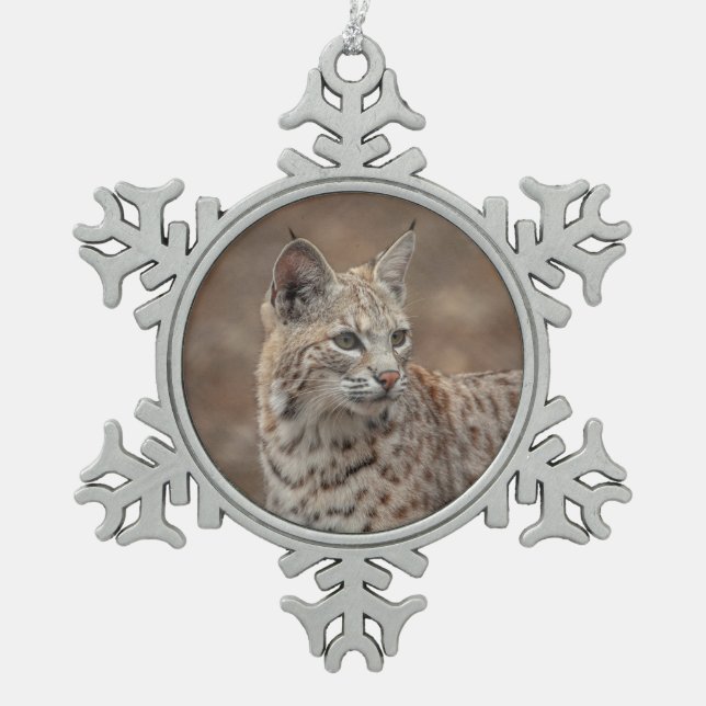 Portrait eines Bobcat Schneeflocken Zinn-Ornament (Vorderseite)