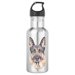 Portrait eines deutschen Schäferhunds, farbig geät Trinkflasche