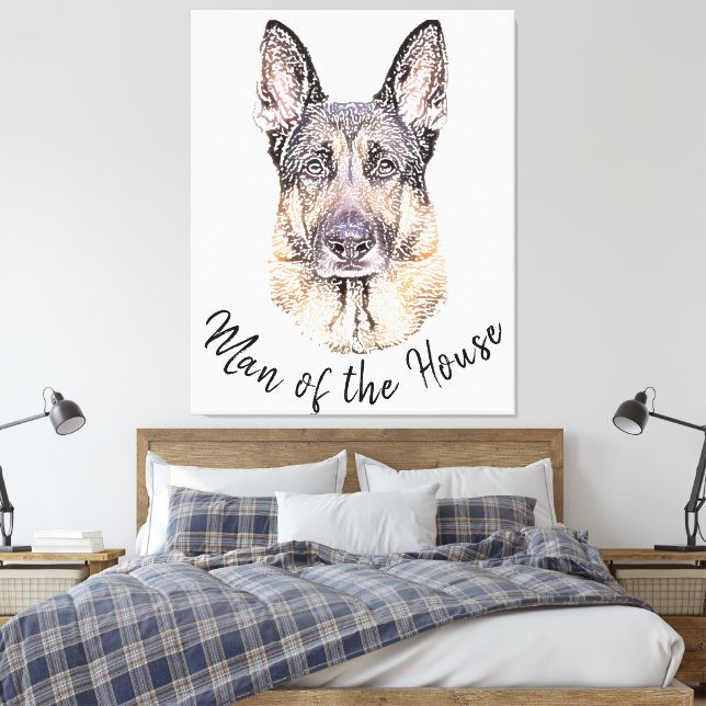 Portrait eines deutschen Schäferhunds Sketched Art Leinwanddruck (Insitu (Schlafzimmer))