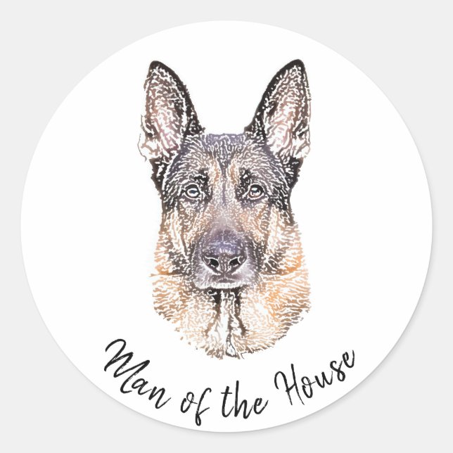 Portrait eines deutschen Schäferhunds Sketched Art Runder Aufkleber (Vorderseite)