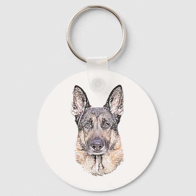 Portrait eines deutschen Schäferhunds Sketched Art Schlüsselanhänger (Vorderseite)
