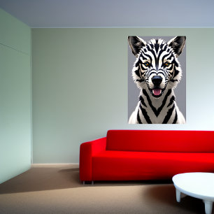 Portrait eines Hundes mit Zebrastreifen Art der Poster