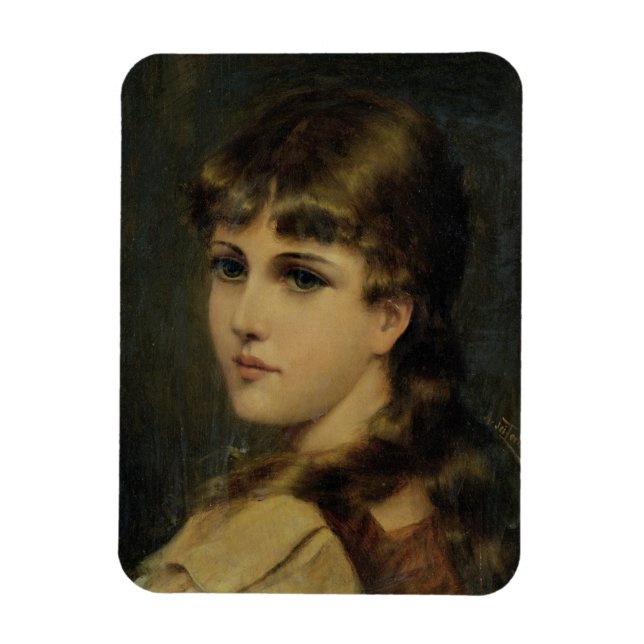 Portrait eines jungen Mädchens (Öl auf Tafel) Magnet (Vertikal)