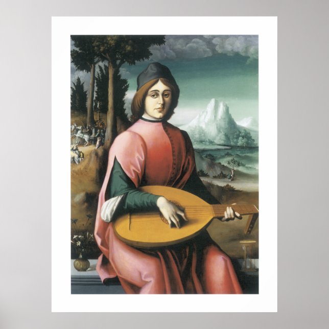 Portrait eines jungen Mannes mit einer Lute Poster (Vorne)