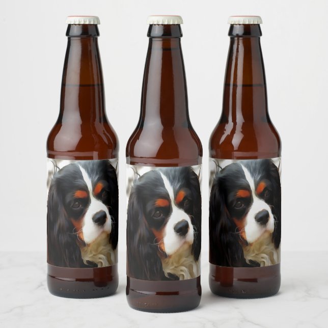 Portrait eines Königs Charles Cavalier Spaniel Bierflaschenetikett (Flaschen)