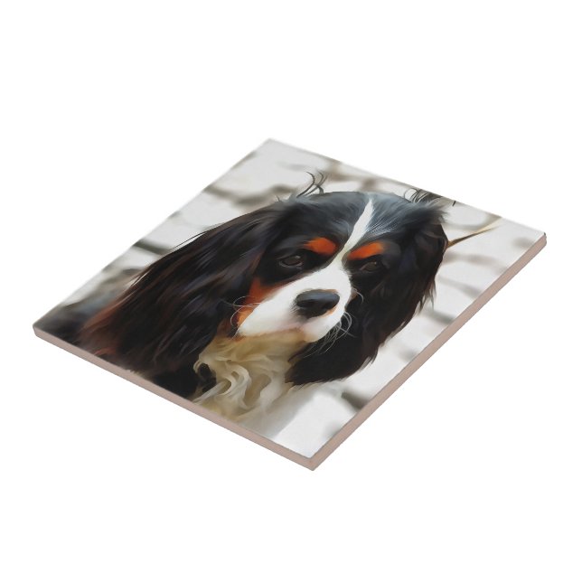 Portrait eines Königs Charles Cavalier Spaniel Fliese (Seite)