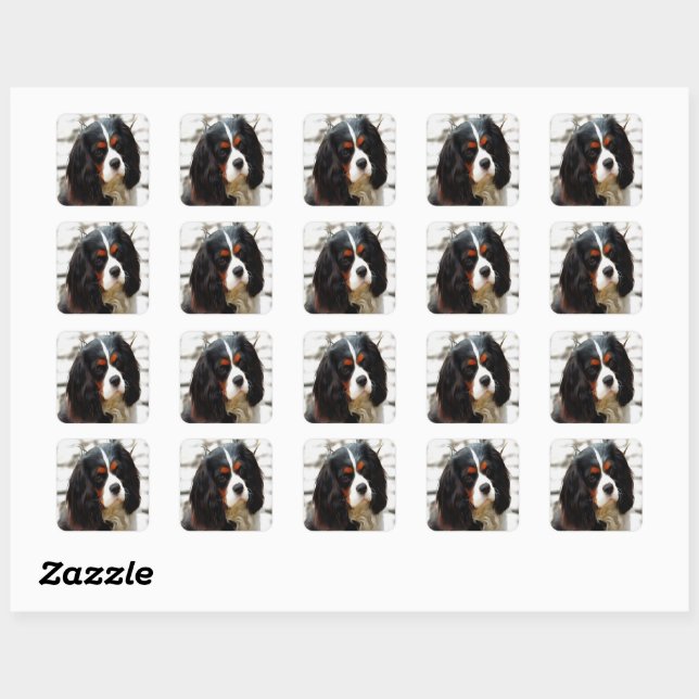 Portrait eines Königs Charles Cavalier Spaniel Quadratischer Aufkleber (Blatt)