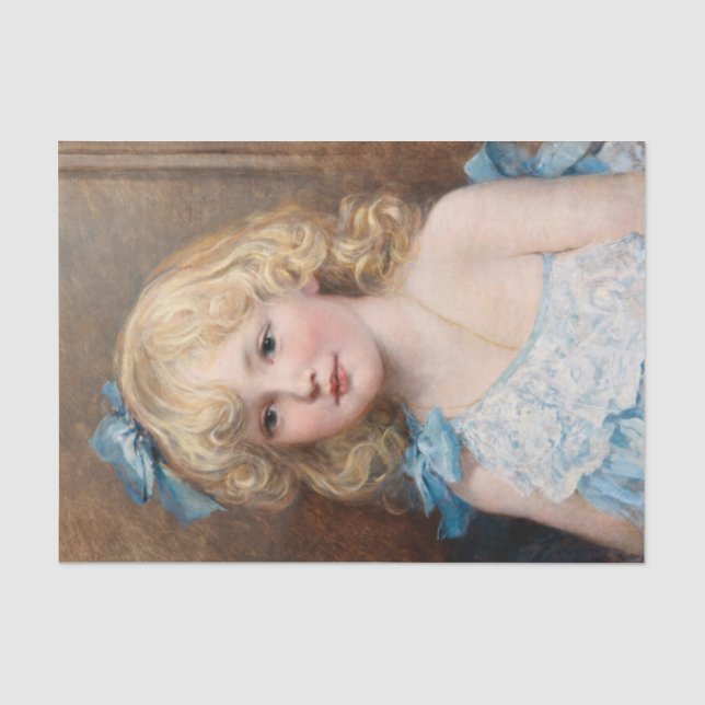 Portrait eines Mädchens in einem blauen Kleid, Hey Seidenpapier (Vorderseite)