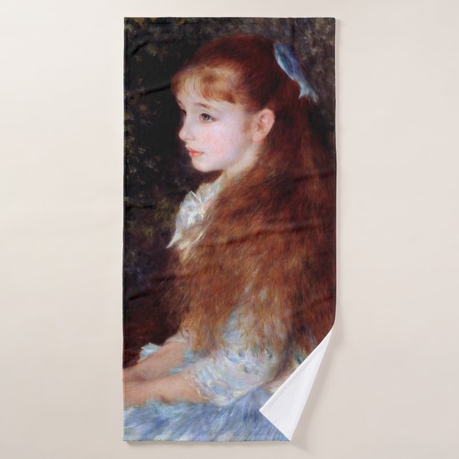 Portrait eines Mädchens mit blauem Band, Renoir Badehandtuch (Badehandtuch)