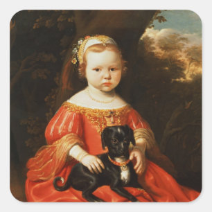 Portrait eines Mädchens mit einem Hund Quadratischer Aufkleber