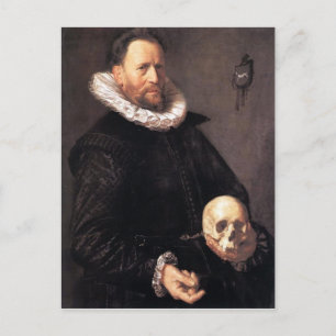 Portrait eines Mannes, der einen Schädel hält Postkarte
