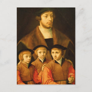 Portrait eines Mannes und seiner drei Söhne Postkarte