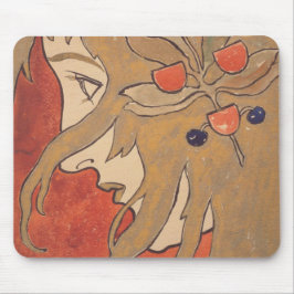 Portrait eines schönen Mädchen in Rot (Jugendstil) Mousepad