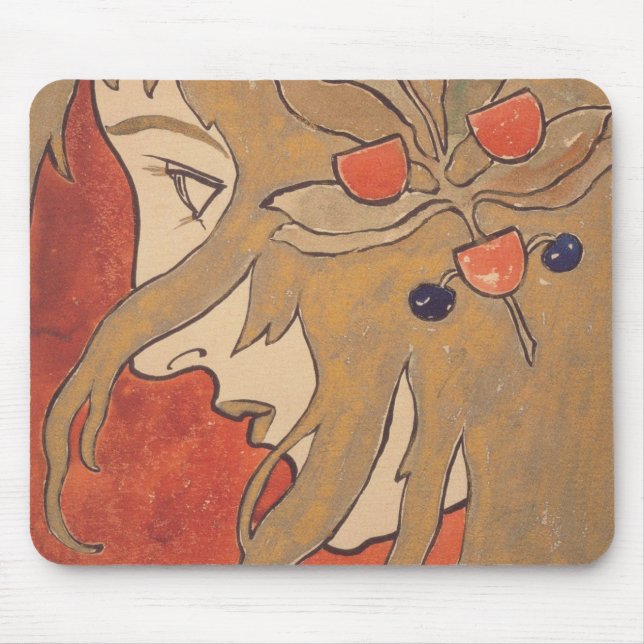 Portrait eines schönen Mädchen in Rot (Jugendstil) Mousepad (Vorne)