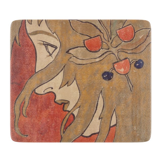 Portrait eines schönen Mädchen in Rot (Jugendstil) Schneidebrett (Vorderseite)