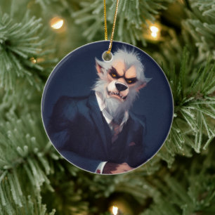 Portrait eines Werwolfs in einem Anzug Keramik Ornament
