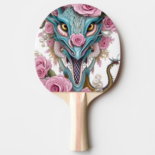 Portrait eines wunderschönen, skurrilen, rosa Drac Tischtennis Schläger (Vorderseite)