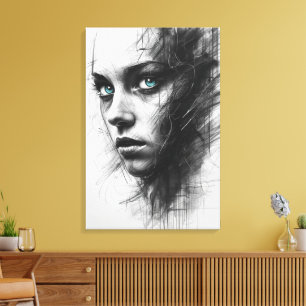 Portrait Expressionniste au Fusain sur Toile