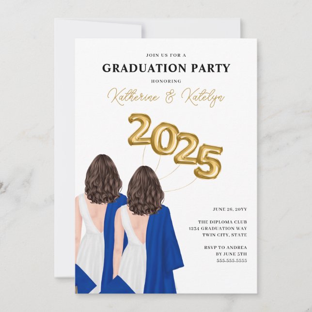 Portrait Graduation Party bei weiblichen Twins Einladung (Vorderseite)