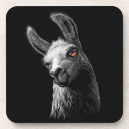 Portrait Head Niedlich Llama auf schwarzem Hinterg Getränkeuntersetzer