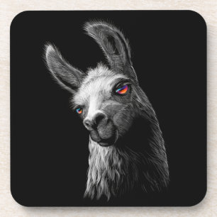 Portrait Head Niedlich Llama auf schwarzem Hinterg Getränkeuntersetzer