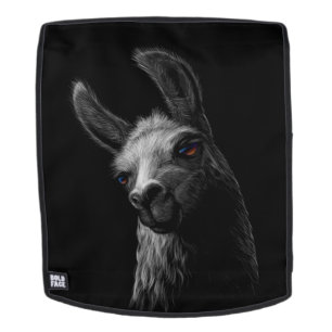 Portrait Head Niedlich Llama mit schwarzem Hinterg Rucksack