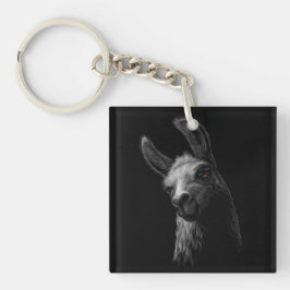 Portrait Head Niedlich Llama mit schwarzem Hinterg Schlüsselanhänger