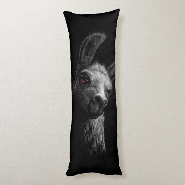 Portrait Head Niedlich Llama mit schwarzem Hinterg Seitenschläferkissen (Rückseite (Vertikal))