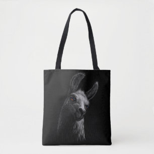 Portrait Head Niedlich Llama mit schwarzem Hinterg Tasche