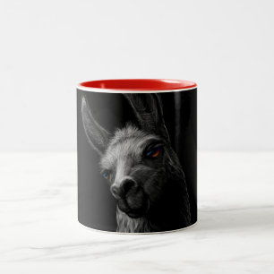 Portrait Head Niedlich Llama mit schwarzem Hinterg Zweifarbige Tasse