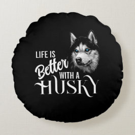 Portrait Head Siberischer Husky mit blauen Augen Rundes Kissen