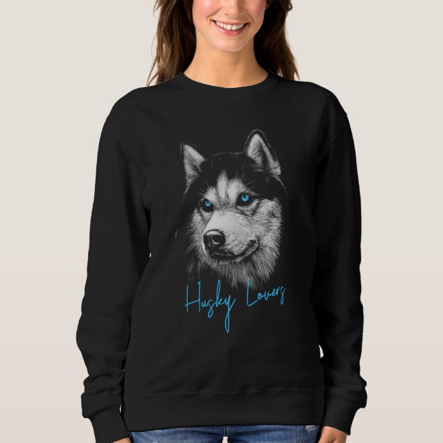 Portrait Head Siberischer Husky mit blauen Augen Sweatshirt (Vorderseite)