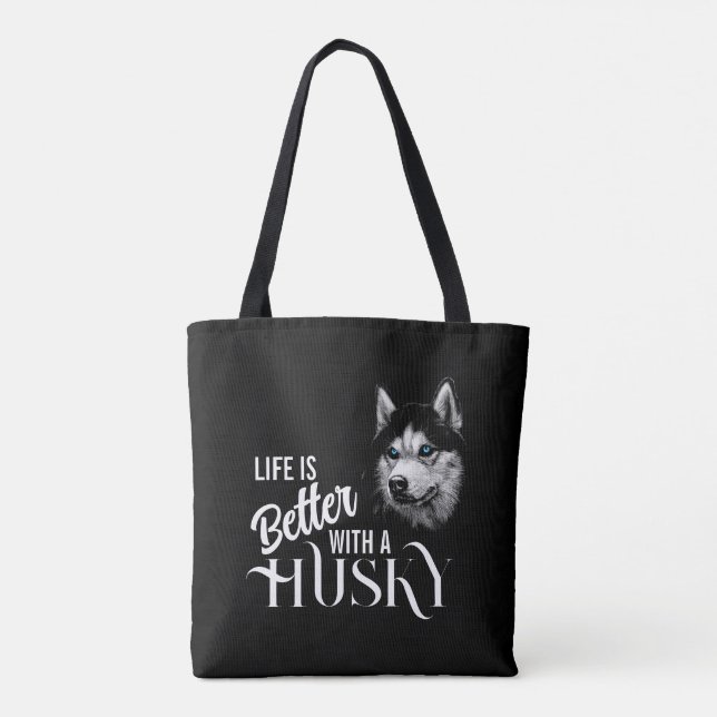 Portrait Head Siberischer Husky mit blauen Augen Tasche (Rückseite)