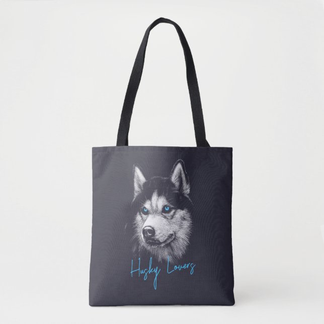 Portrait Head Siberischer Husky mit blauen Augen Tasche (Vorderseite)